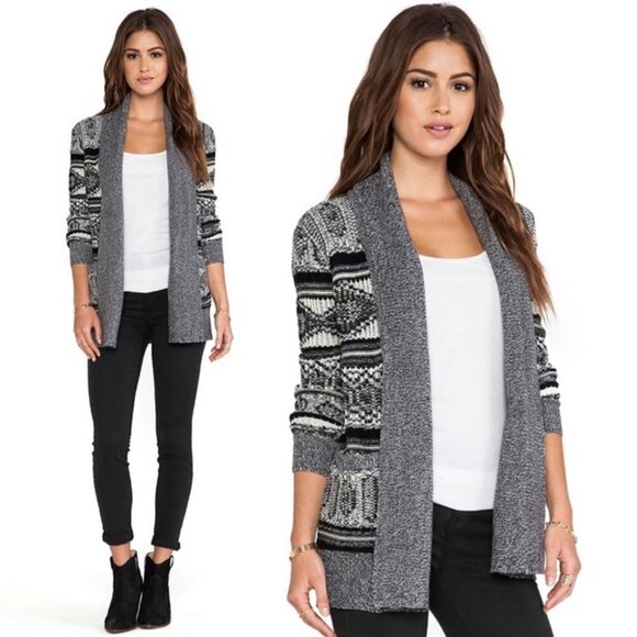Revolve BB Dakota‎ Grey Knit Open Front Cardigan Size XS Sweater Boho Fair Isle - Picture 2 of 11